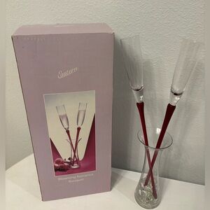 Vintage 80s Blooming Romance Bouquet Handblown Glass Champagne Flute Vase